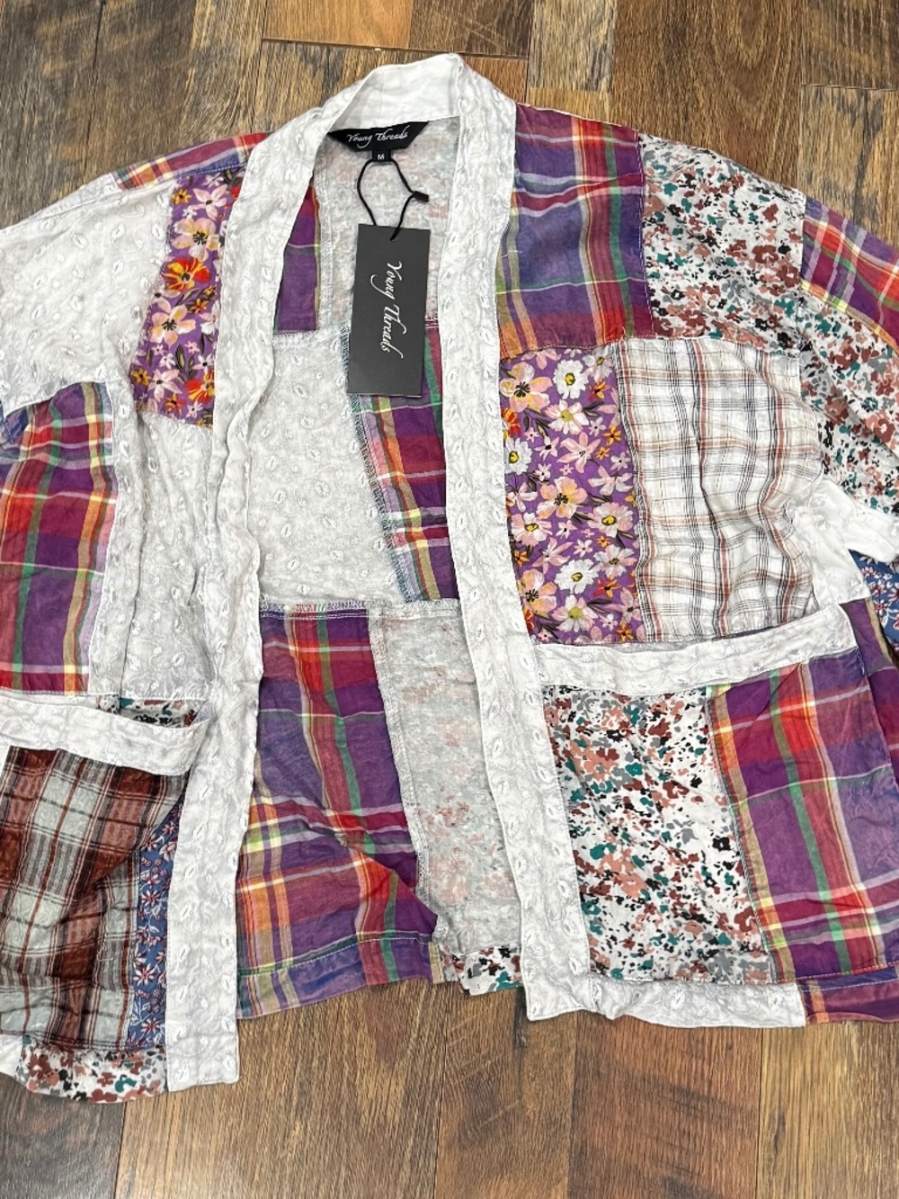 Young Thread Open Front Top Kimono  Sz. M NWT PatchWork BOHO